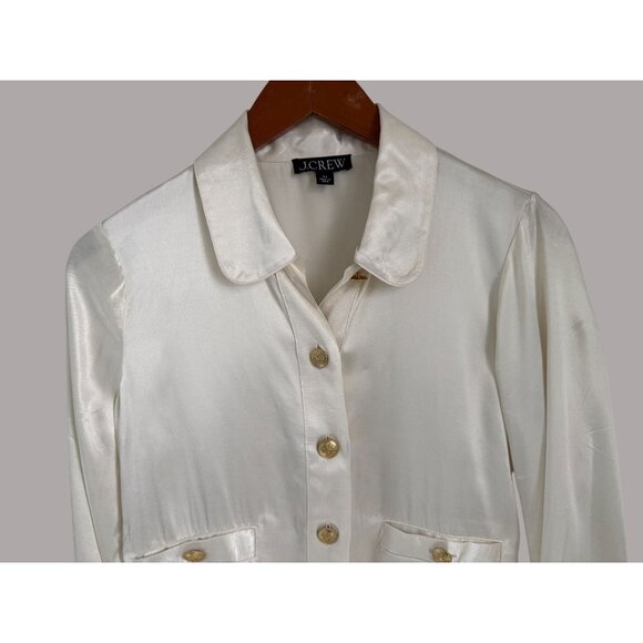 J.Crew Lady Shirt-jacket In Luster Crepe White gold Buttons Preppy Size XS - Picture 3 of 9